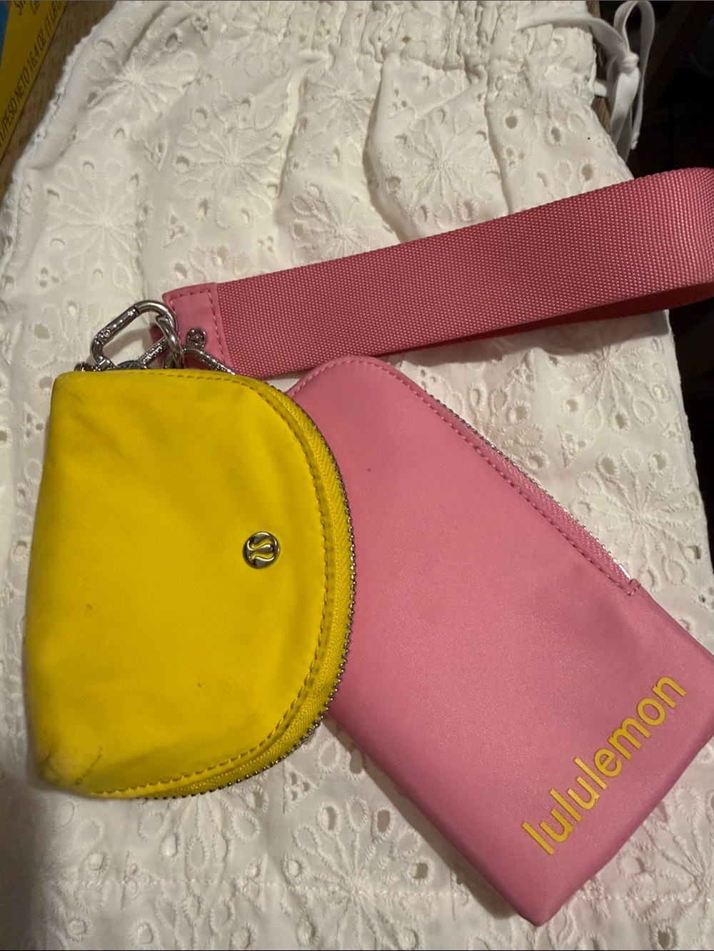 lululemon athletica Pink Wristlet with Yellow Detachable Pouch